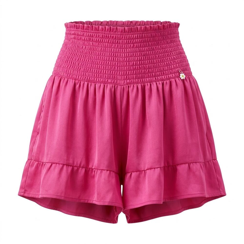 Natural Life Pink Relaxed Fit Smocked Ruffle Beaded Shorts Women Size S
